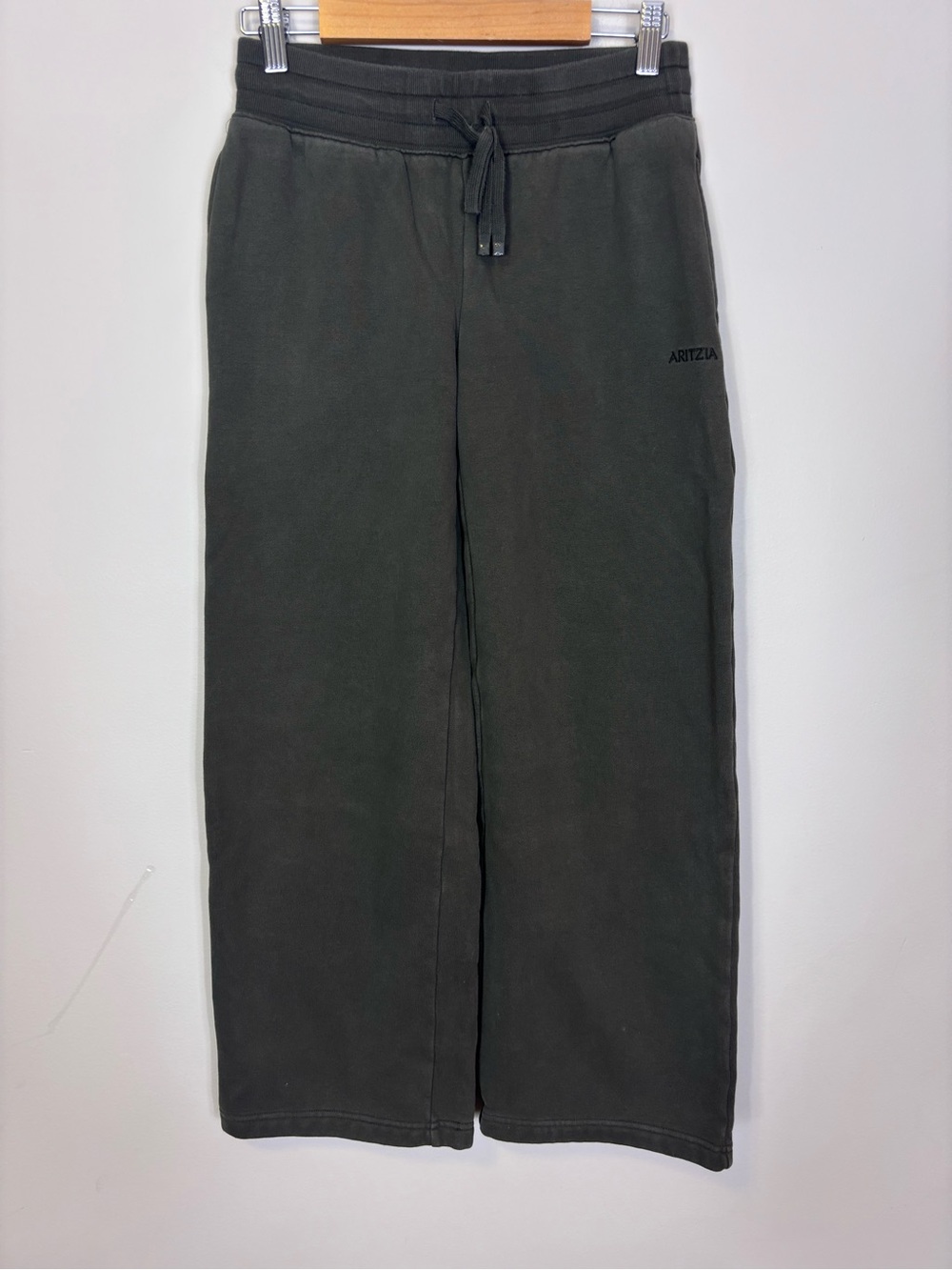 Aritzia Washed Dark Green Sweatfleece Wide-Leg Drawstring Sweat Pants XS